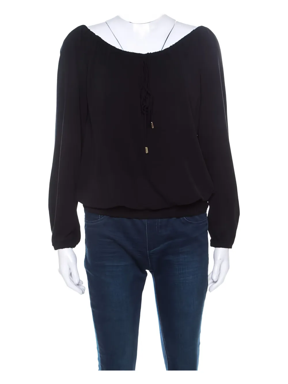 Pre-owned Michael Kors Vintage  Drawstring-detail Long-sleeves Top In Black