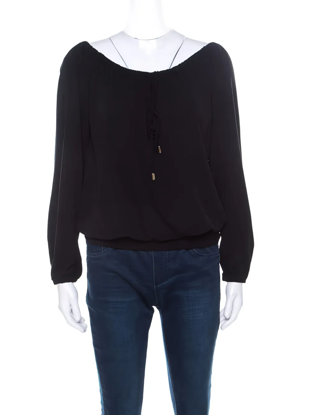 Pre-owned Michael Kors Vintage  Drawstring-detail Long-sleeves Top In Black