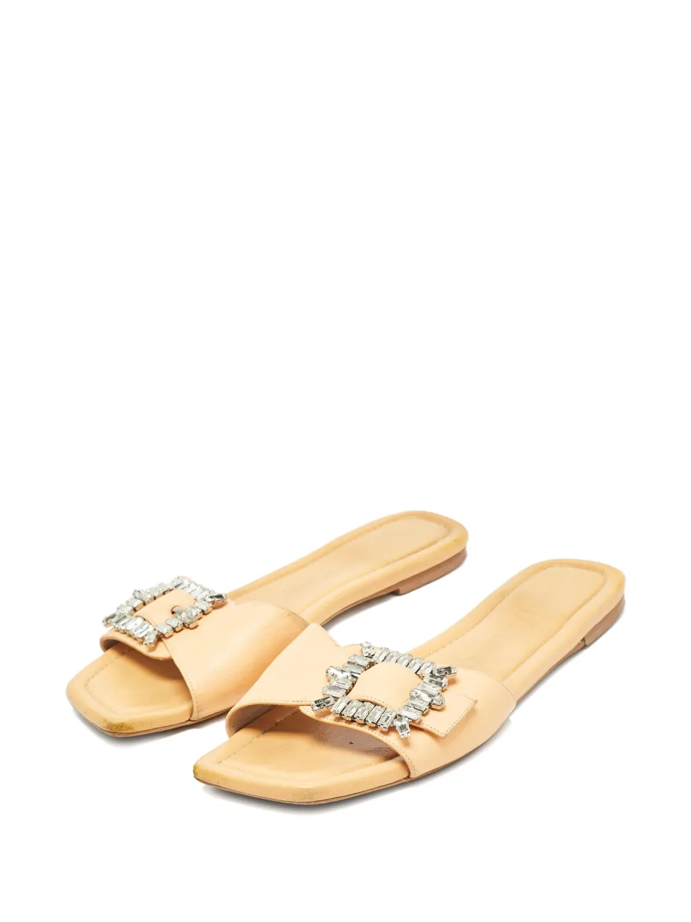 Pre-owned Stuart Weitzman Leather Crystal-embellished Sandals In Orange