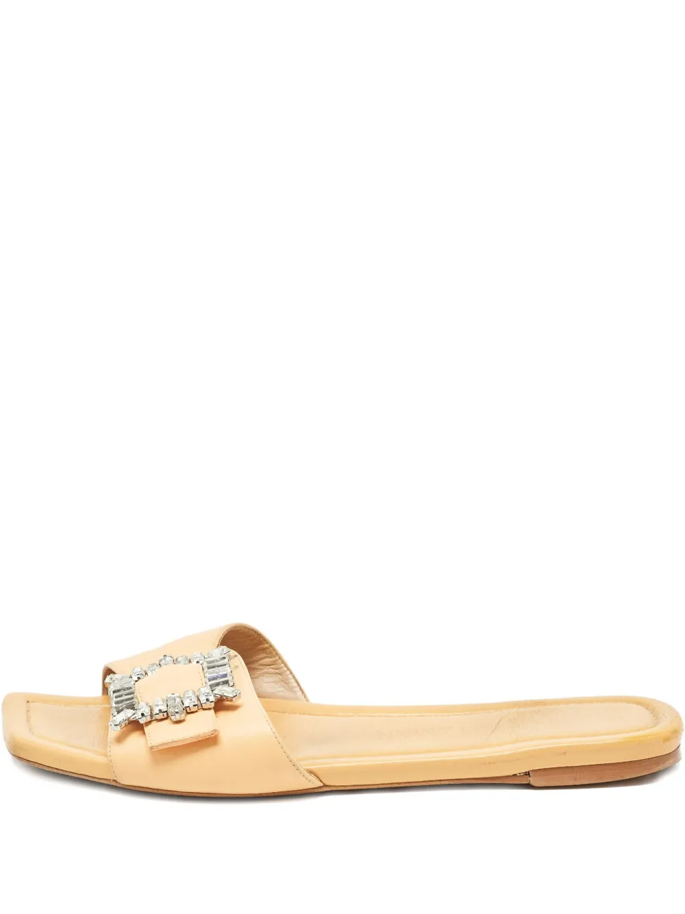 Pre-owned Stuart Weitzman Leather Crystal-embellished Sandals In Orange