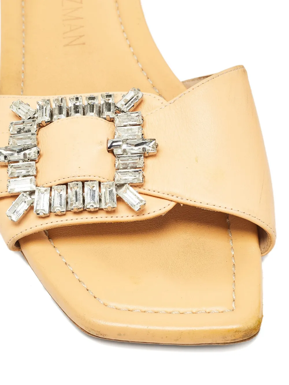 Pre-owned Stuart Weitzman Leather Crystal-embellished Sandals In Orange