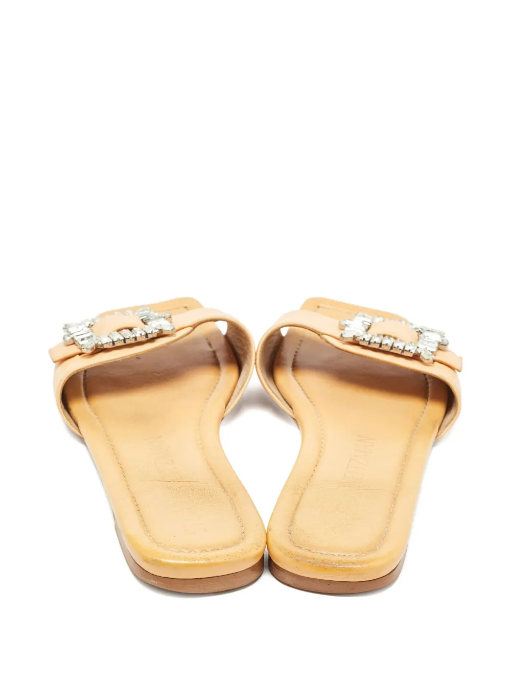Pre-owned Stuart Weitzman Leather Crystal-embellished Sandals In Orange