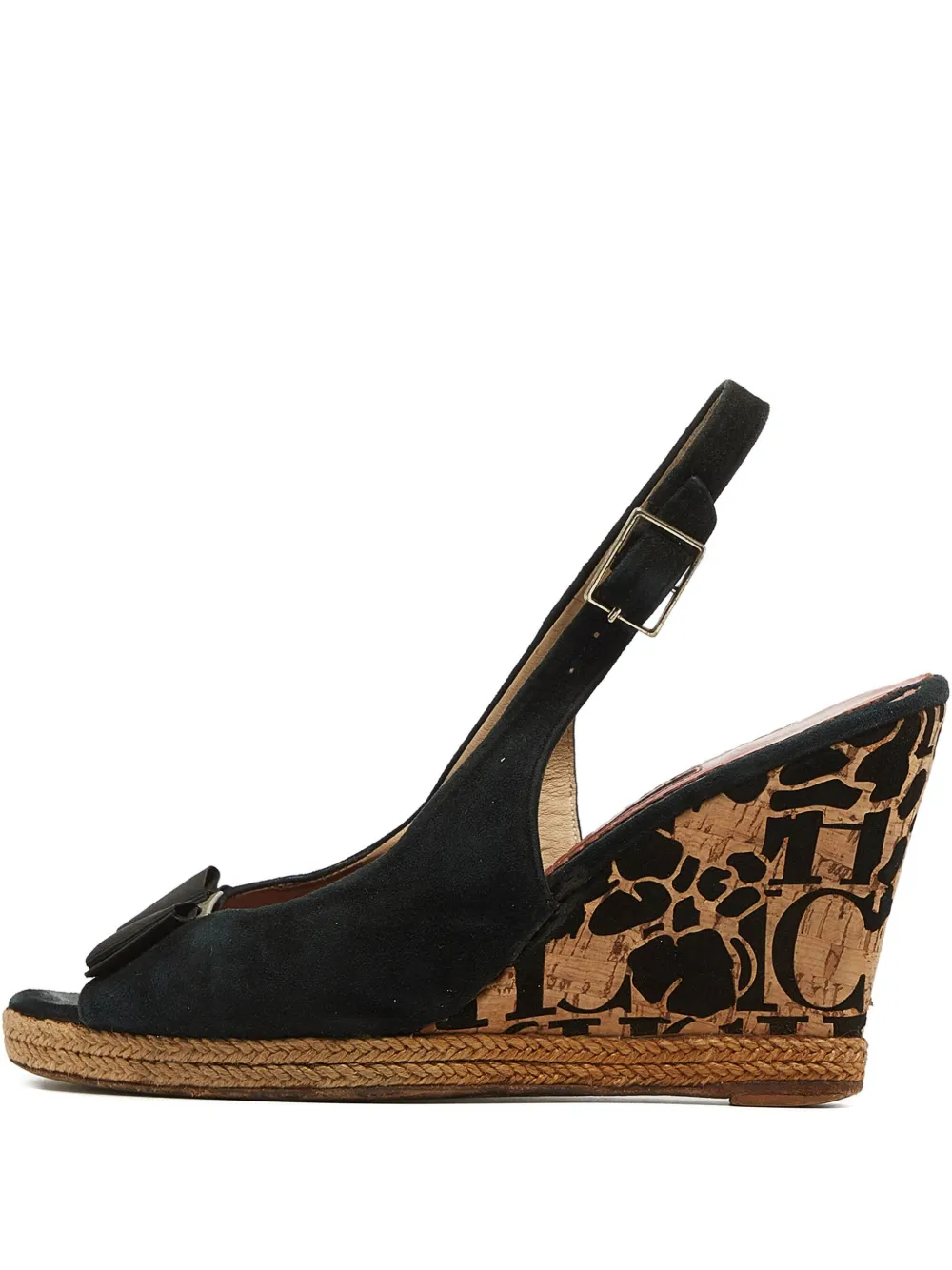 pre-owned 90mm bow slingback wedge sandals