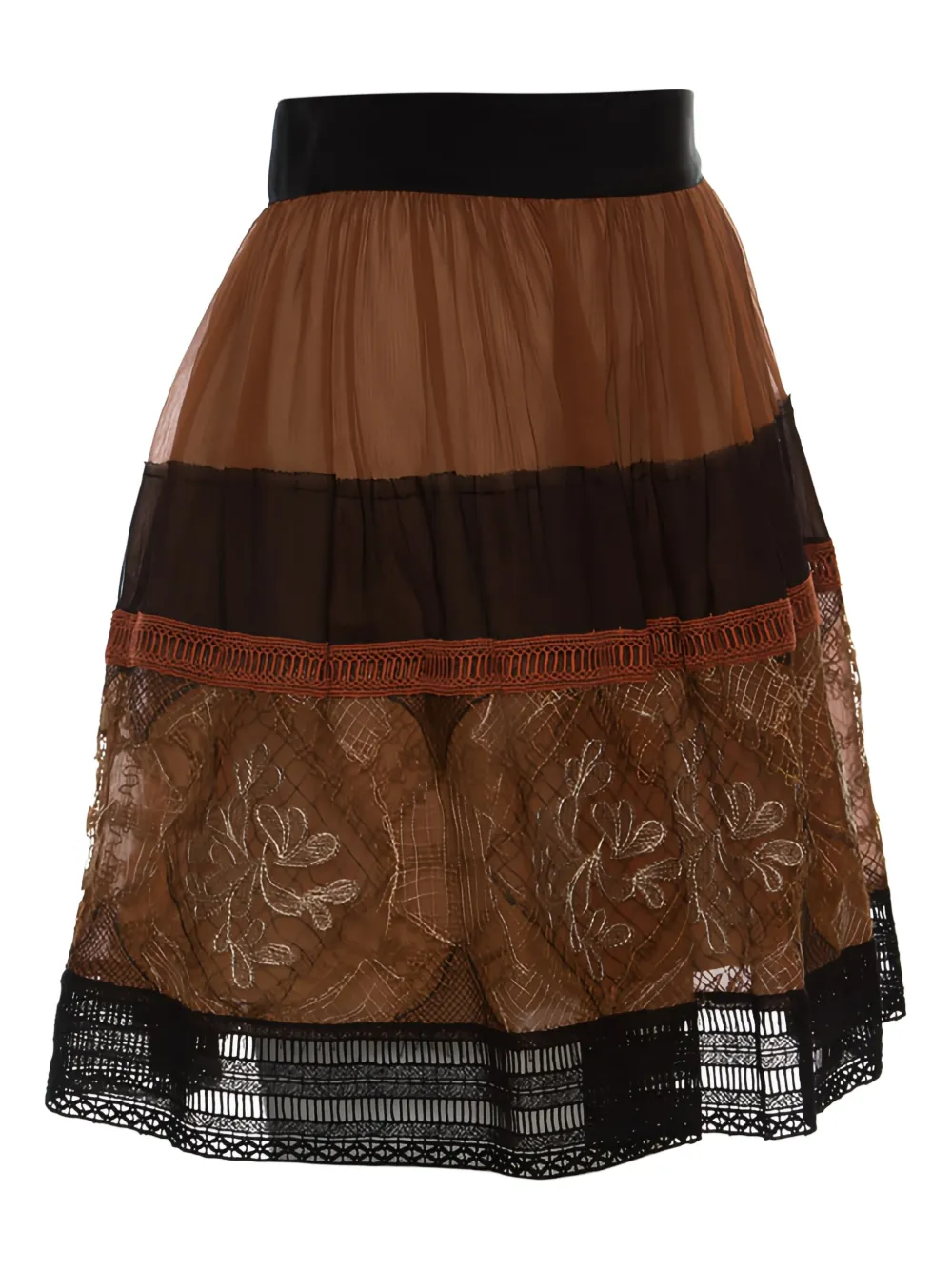 Alberta Ferretti Vintage 2023 rok verfraaid met kant - Bruin