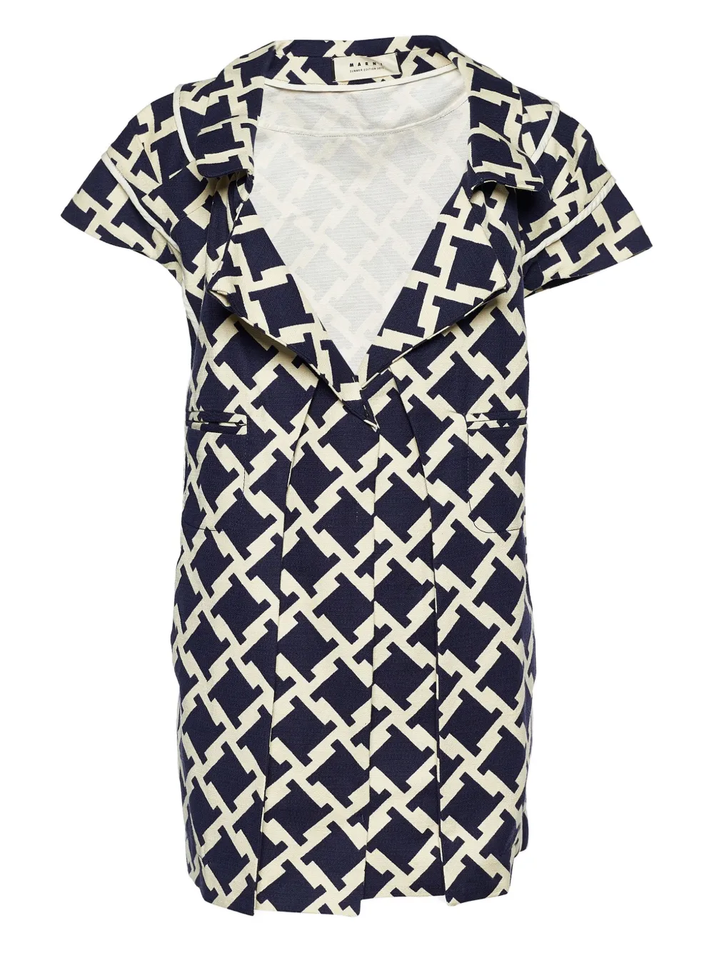 Pre-owned Marni Houndstooth-print Cotton Coat In Blue