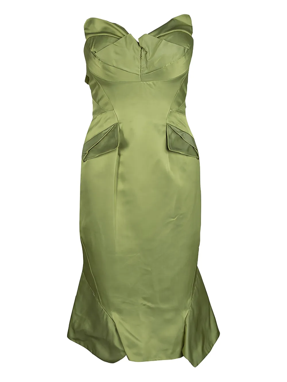 Pre-owned Zac Posen Strapless Ruffled Dress In Green