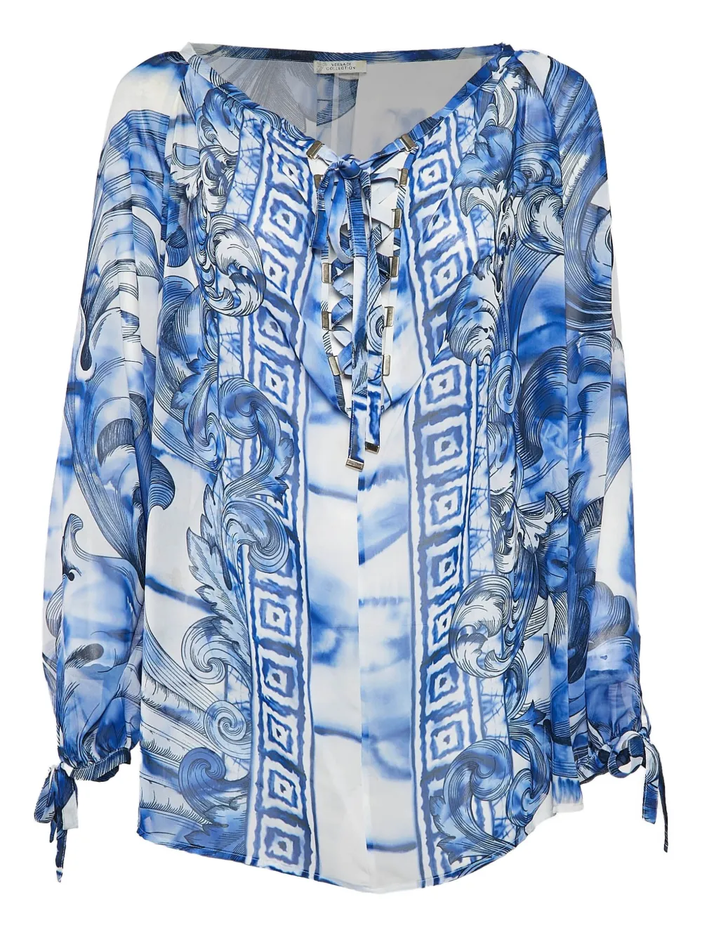 Barocco-print lace-up blouse