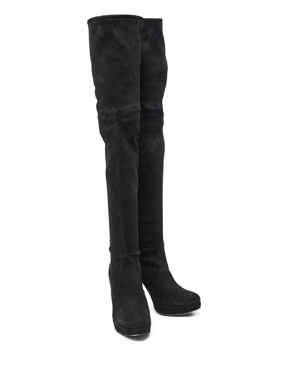 Stuart Weitzman 120 mm suède overknee laarzen met plateauzool - Zwart