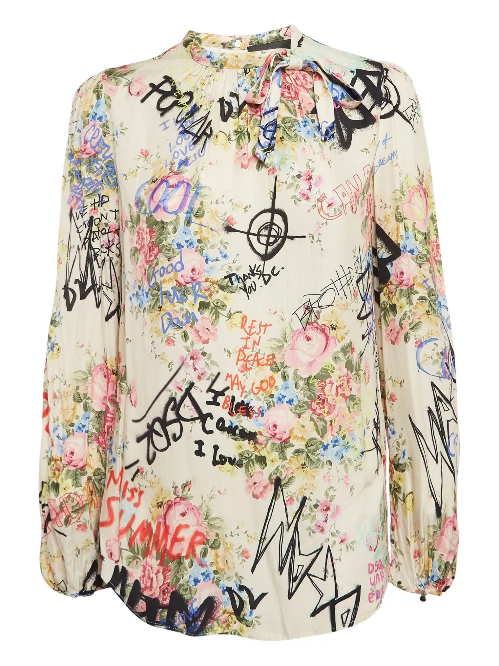 Pre-owned Dsquared2 Graffiti-print Blouse In White