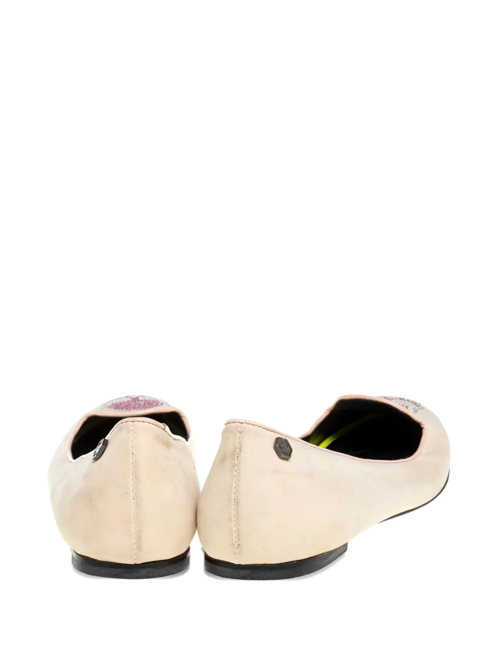 Philipp Plein Suède ballerina's met doodskoppatroon - Beige