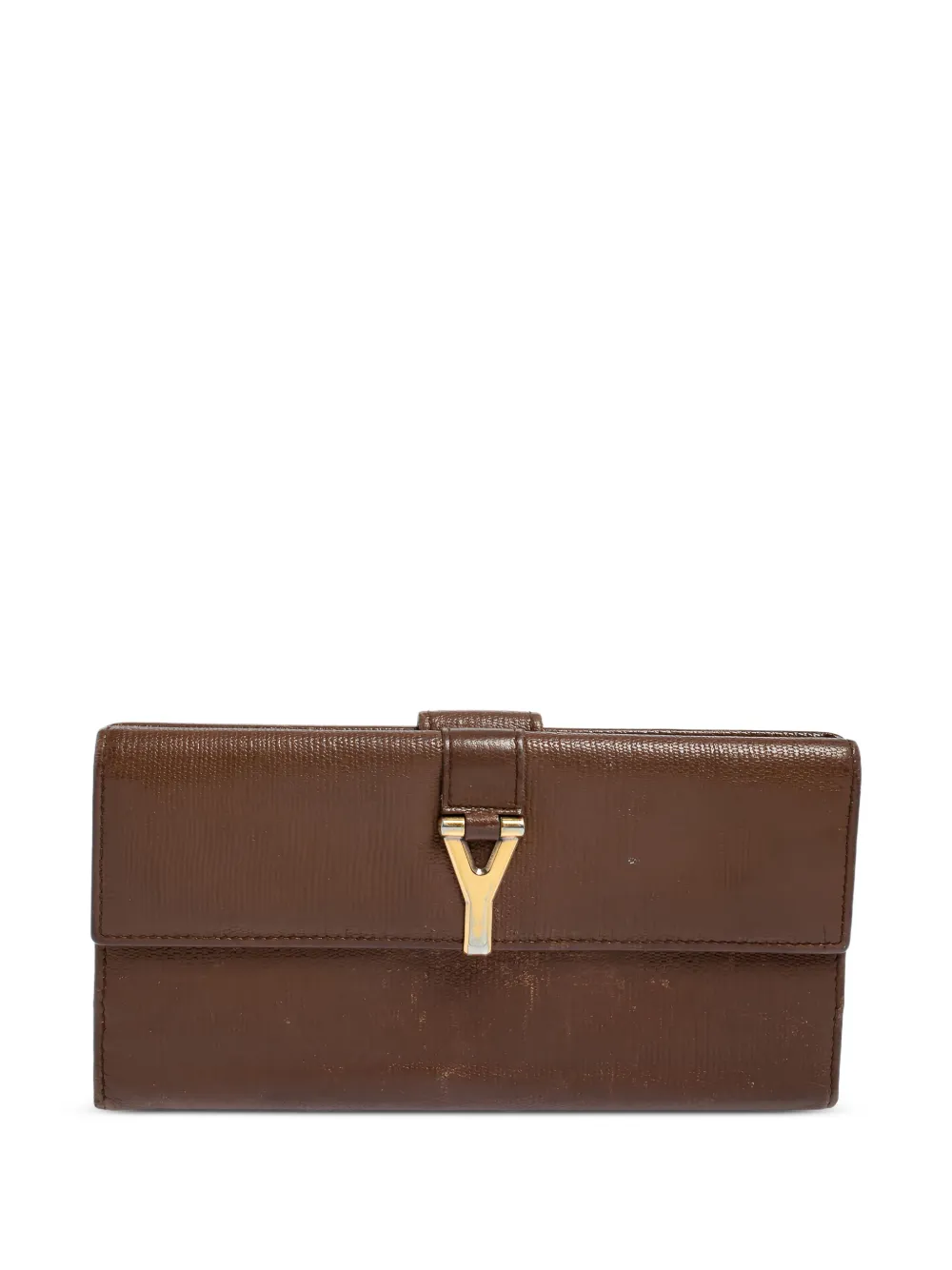 Saint Laurent Pre-Owned Y-plaque leather flap wallet | Brown | Image 1