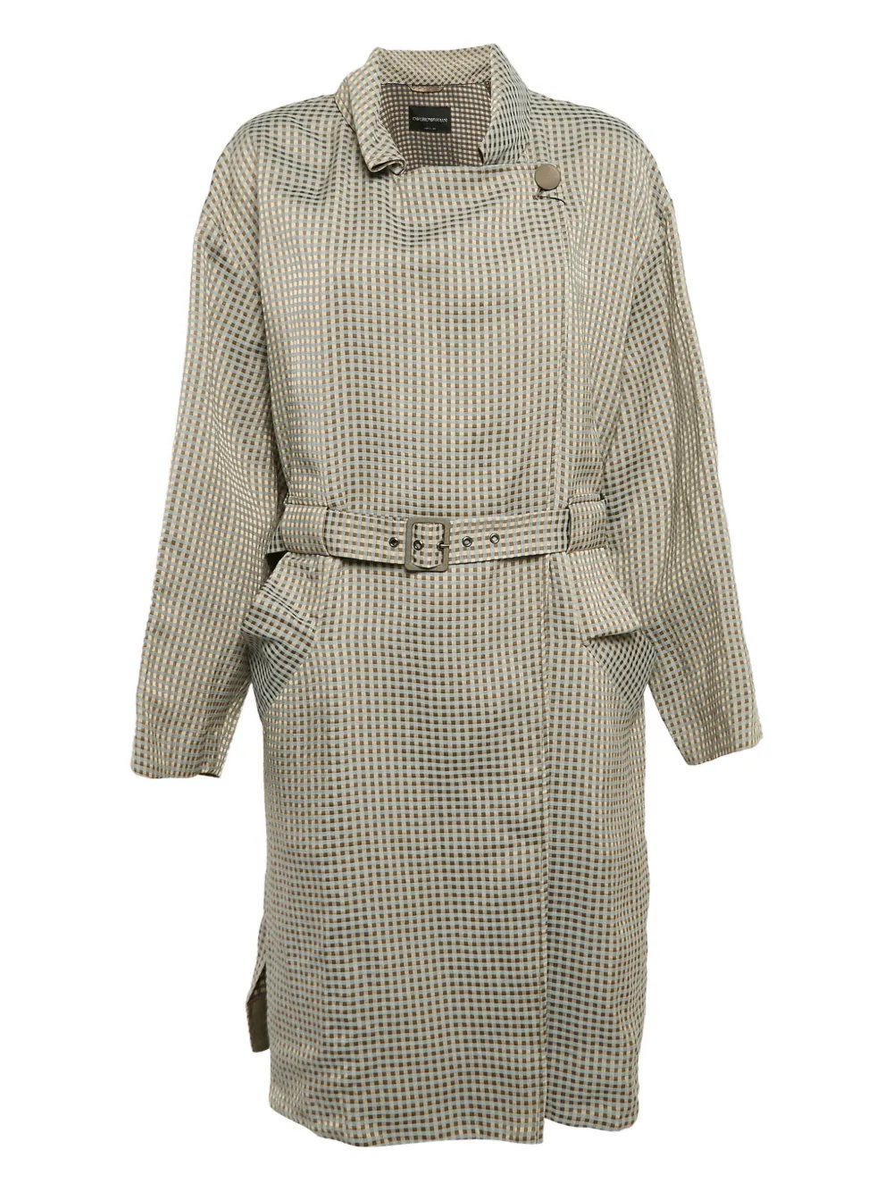 Emporio Armani Pre-Owned gingham belted coat - Neutrals