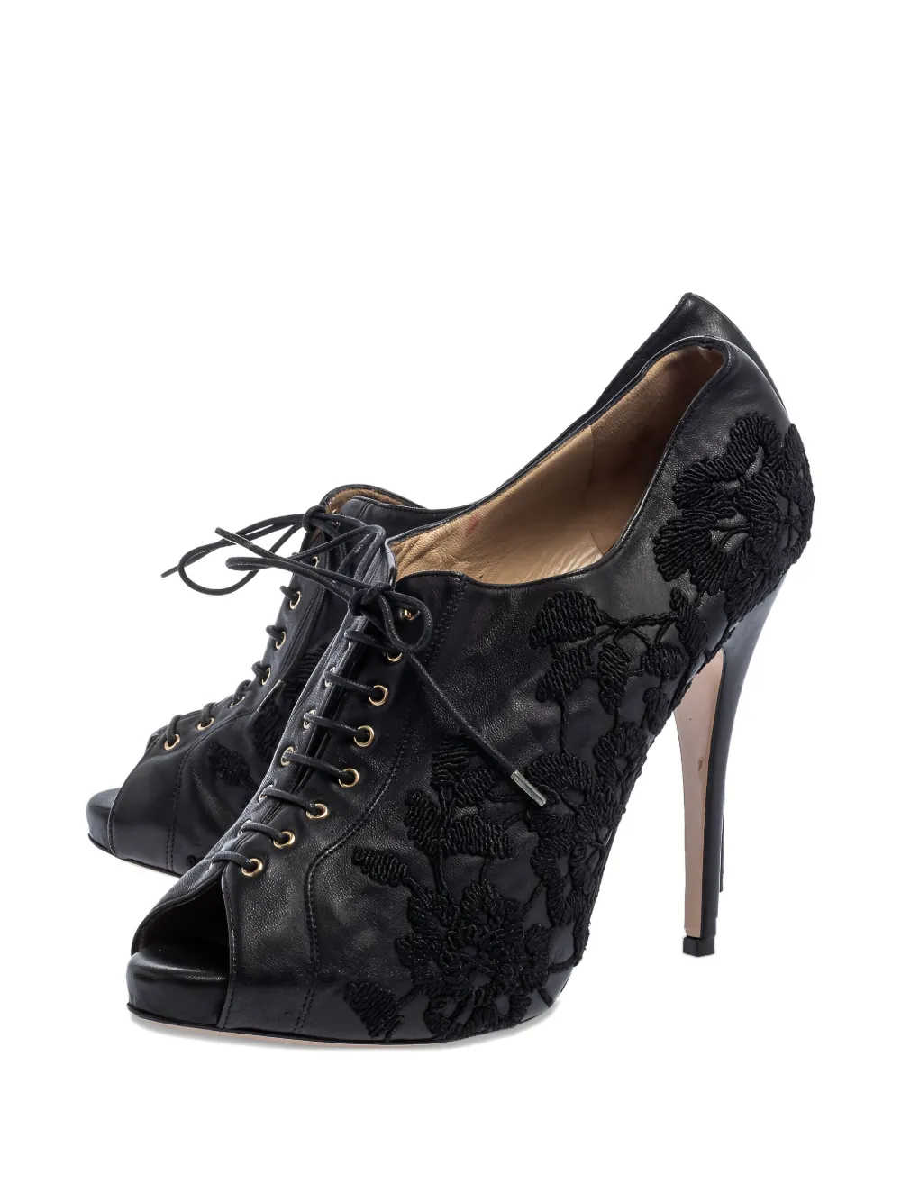 Valentino Garavani Pre-Owned Veterlaarzen met geborduurde bloemen - Zwart