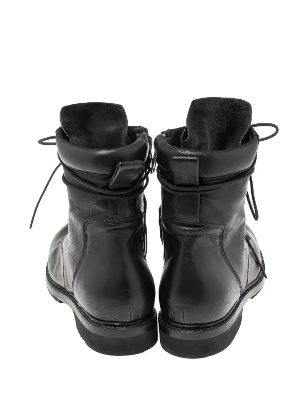 靴 18ss Rick Owens lace up boots Rick Owens Leather Lace Up Hiking Boots in Black & Milk | FWRD