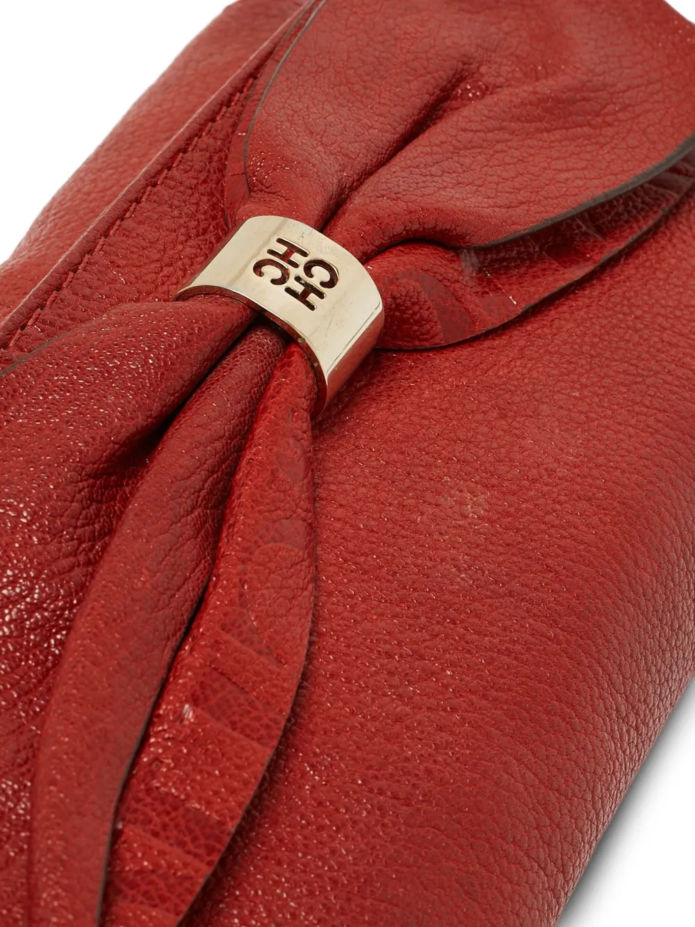 Carolina Herrera Vintage pre-owned CH bow detail leather clutch Rood