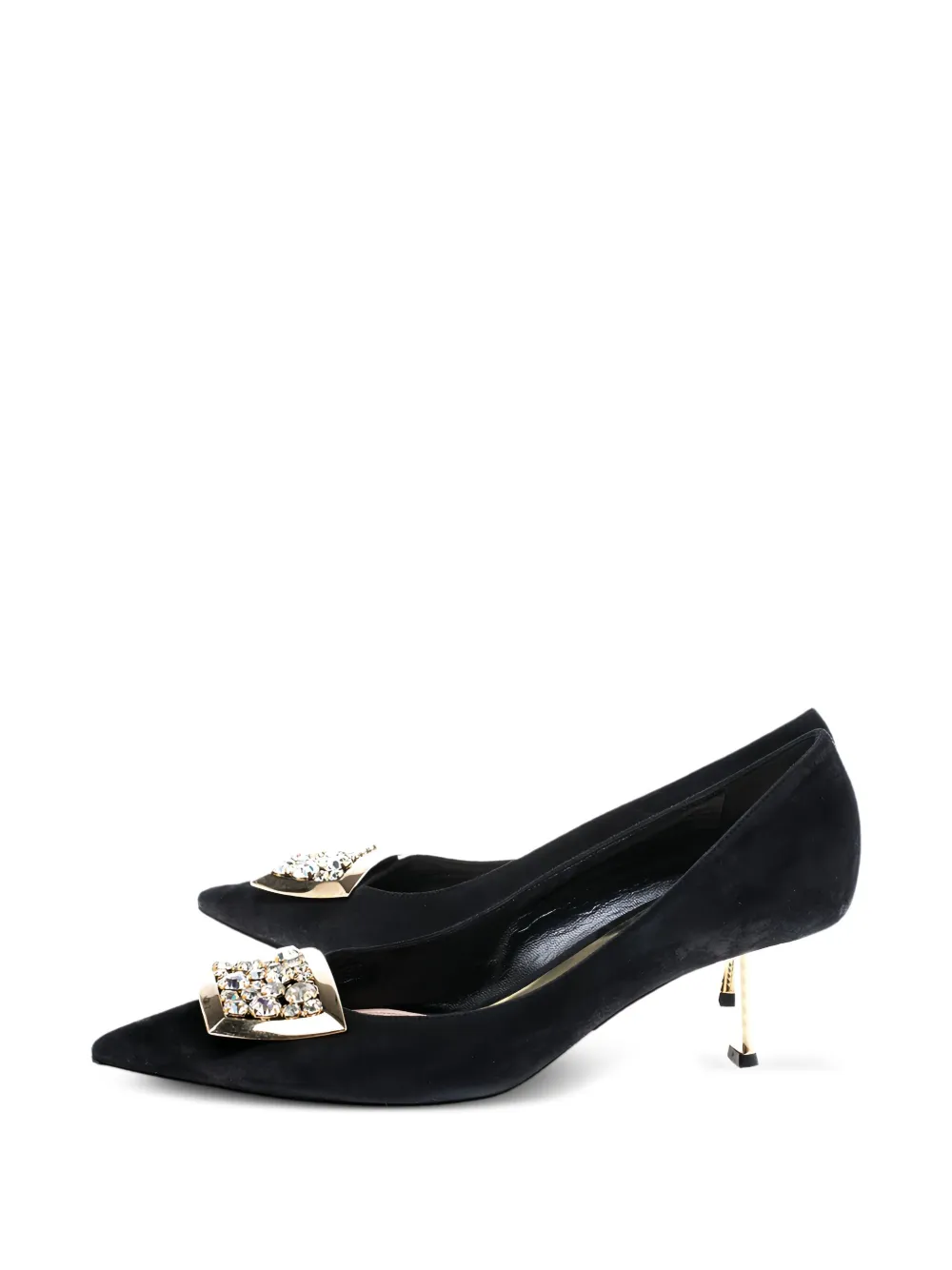 Sarah & Sebastian 50 mm suède pumps met kristallen gesp - Zwart
