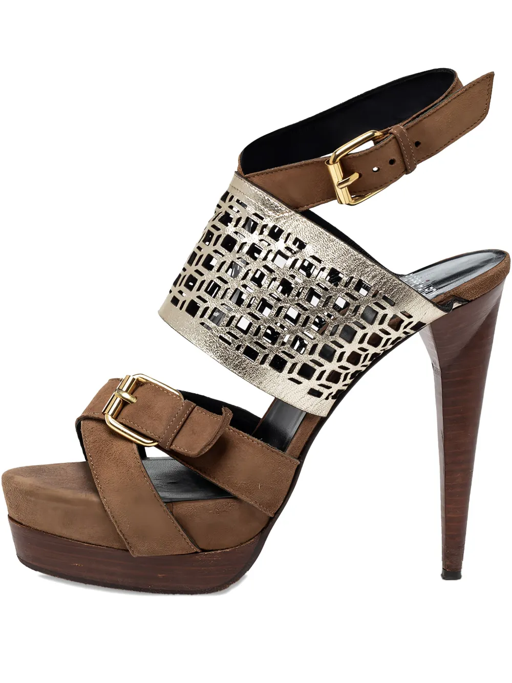 Pre-owned Pierre Hardy 130mm Buckle-detail Platform Sandals In Brown