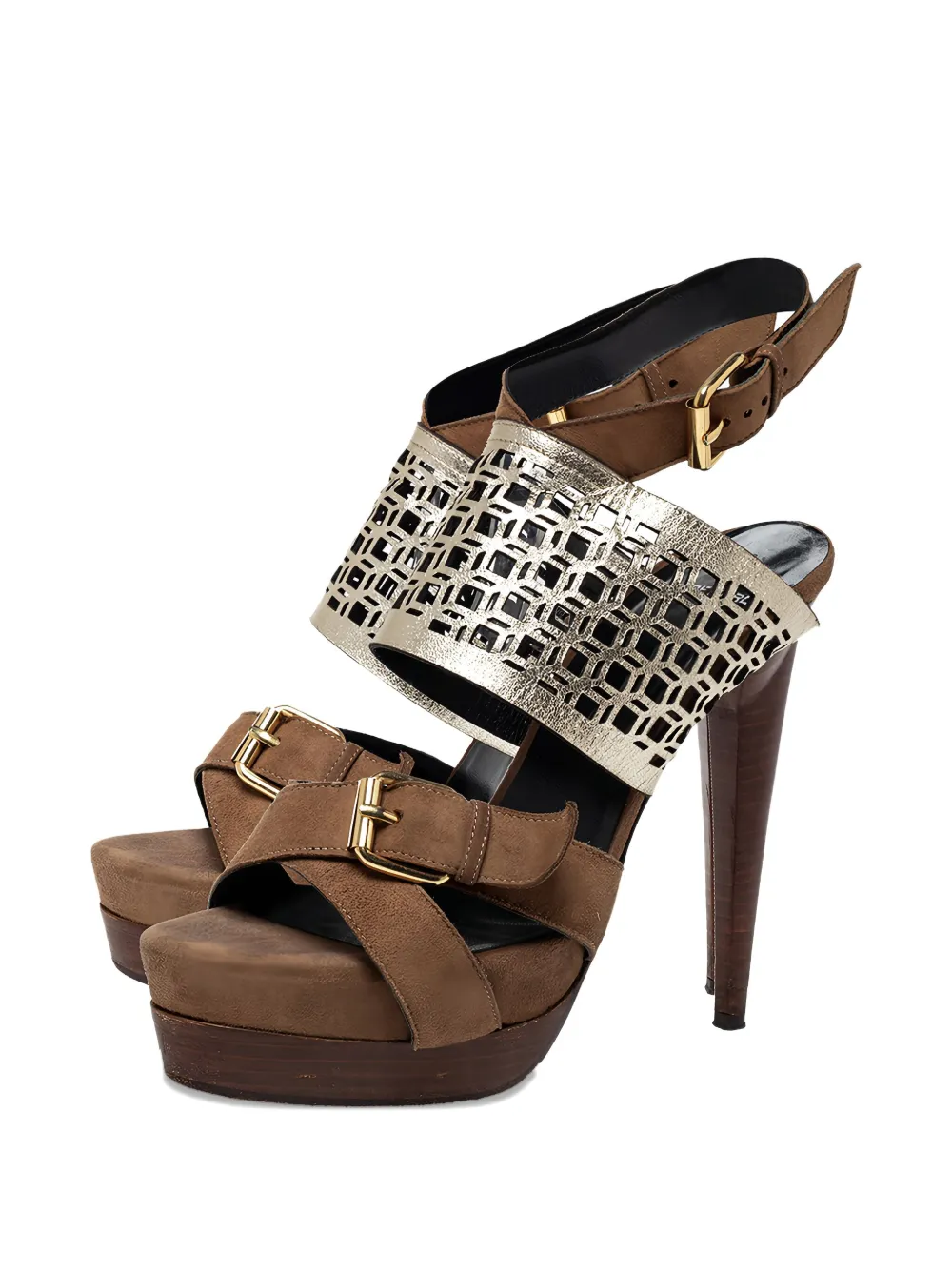 Pre-owned Pierre Hardy 130mm Buckle-detail Platform Sandals In Brown