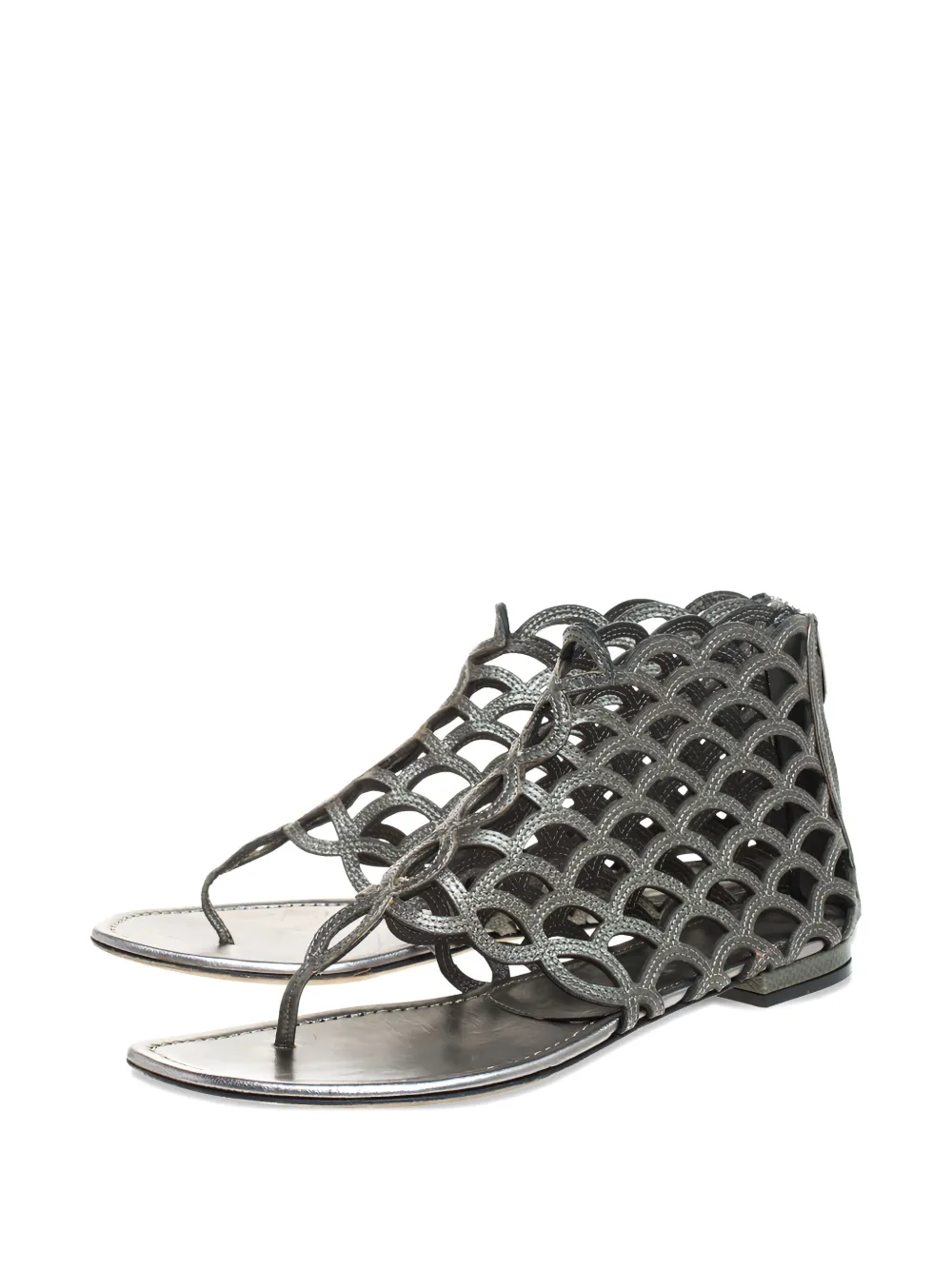 Sergio Rossi Vintage Leren sandalen met gewelfde afwerking - Grijs