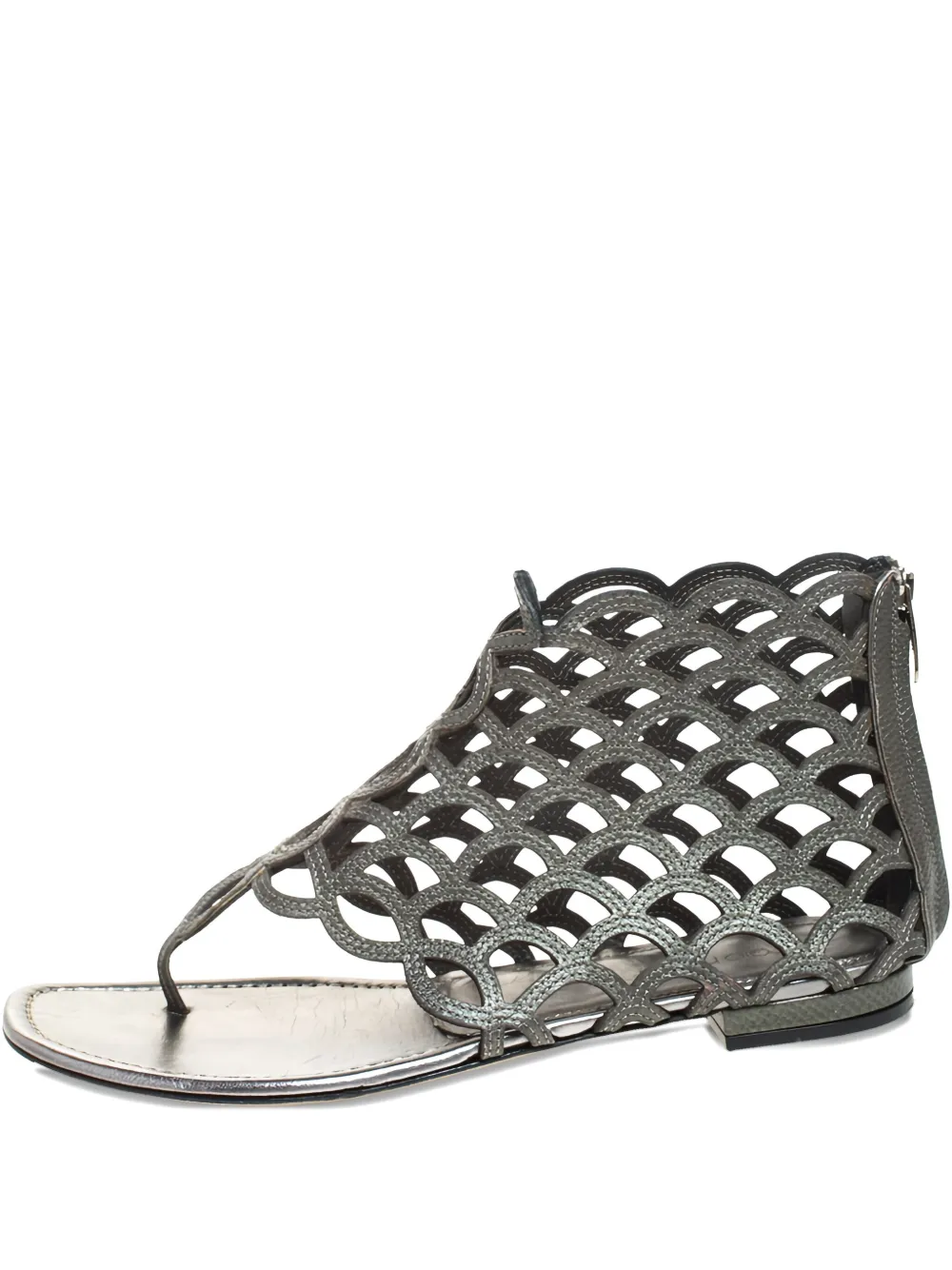 scalloped leather sandals