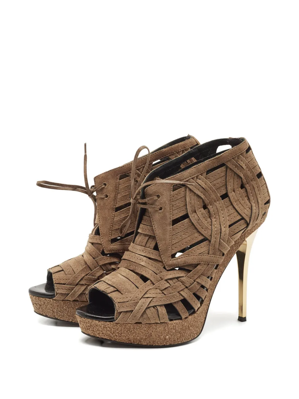 Burberry Pre-Owned 130 mm geweven laarzen met plateauzool - Bruin