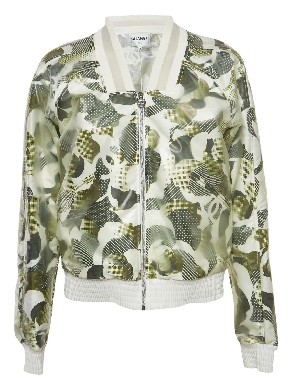 CHANEL Pre-Owned floral-print bomber jacket - Green