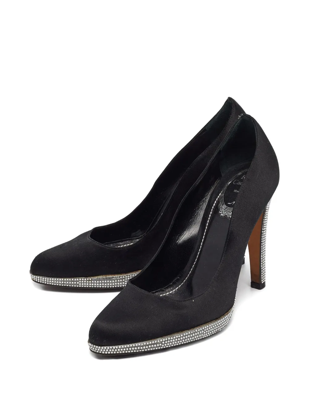 René Caovilla 105mm pumps met plateauzool verfraaid met stras - Zwart