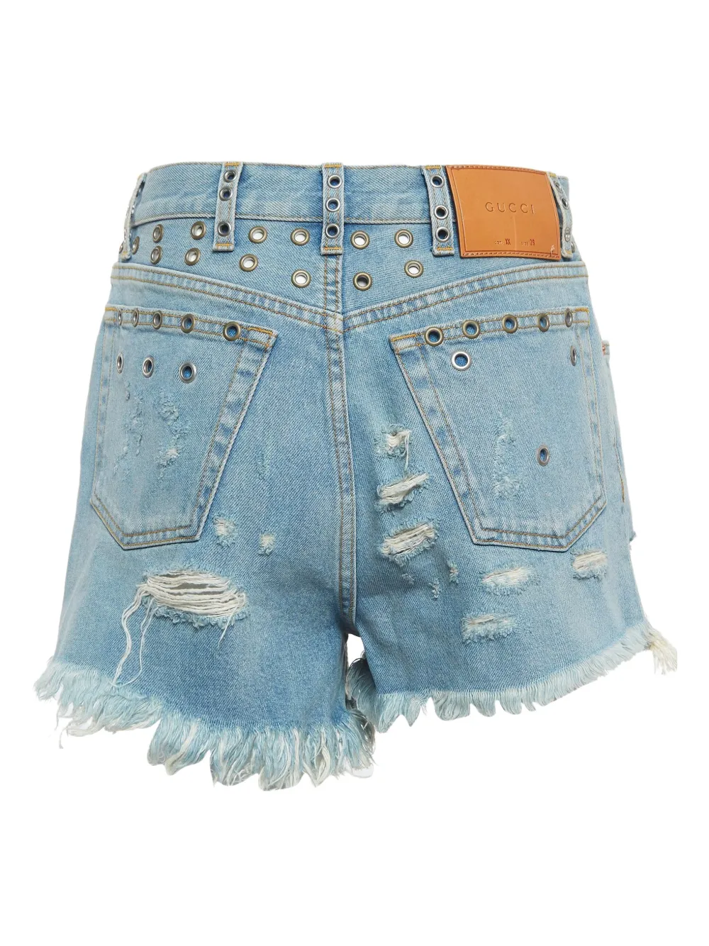 Gucci Pre-Owned Denim shorts met studs en gerafeld effect - Blauw