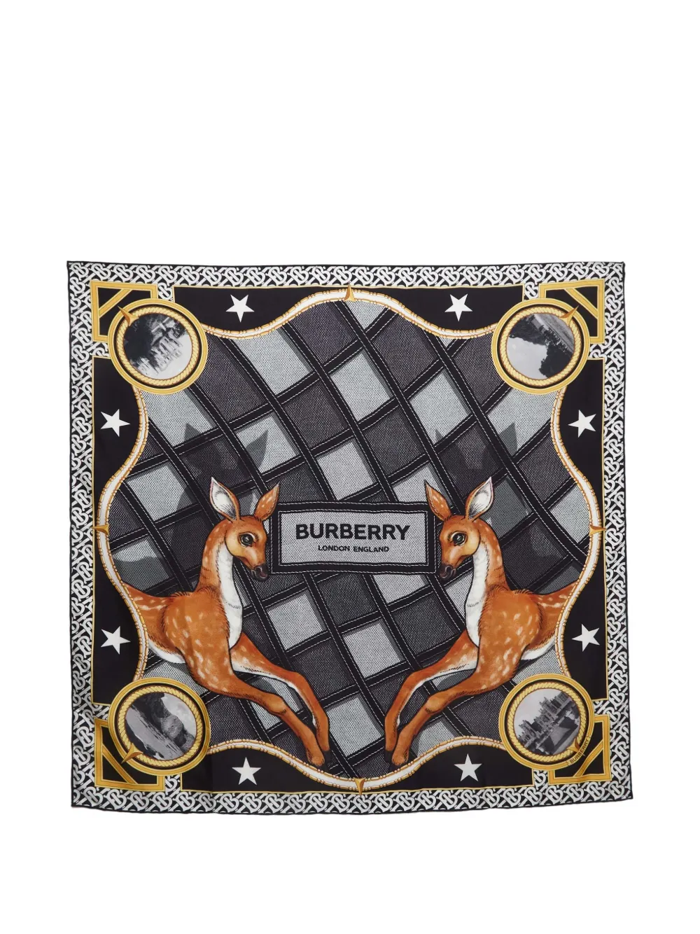 Pre-owned Burberry Deer-print Grid Scarf