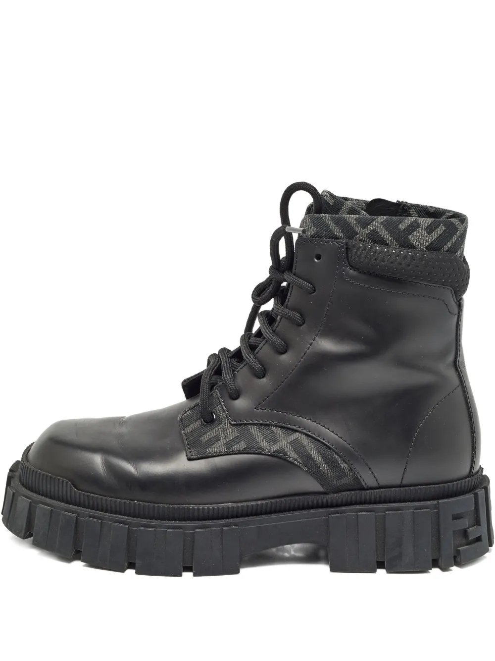 monogram-pattern combat boots