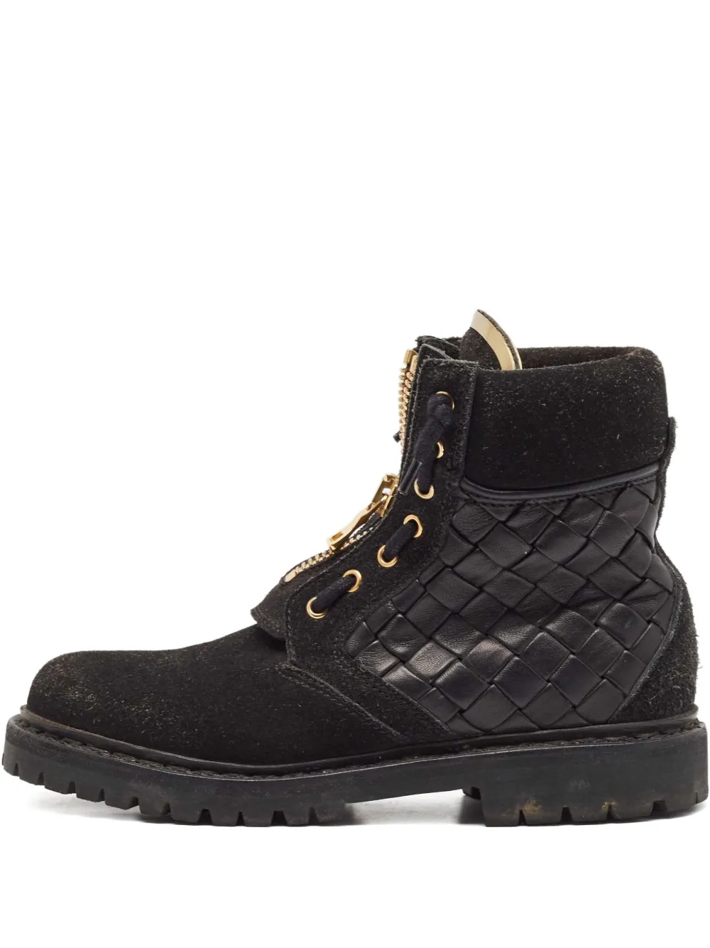 Balmain Pre-Owned woven leather biker boots - Nero