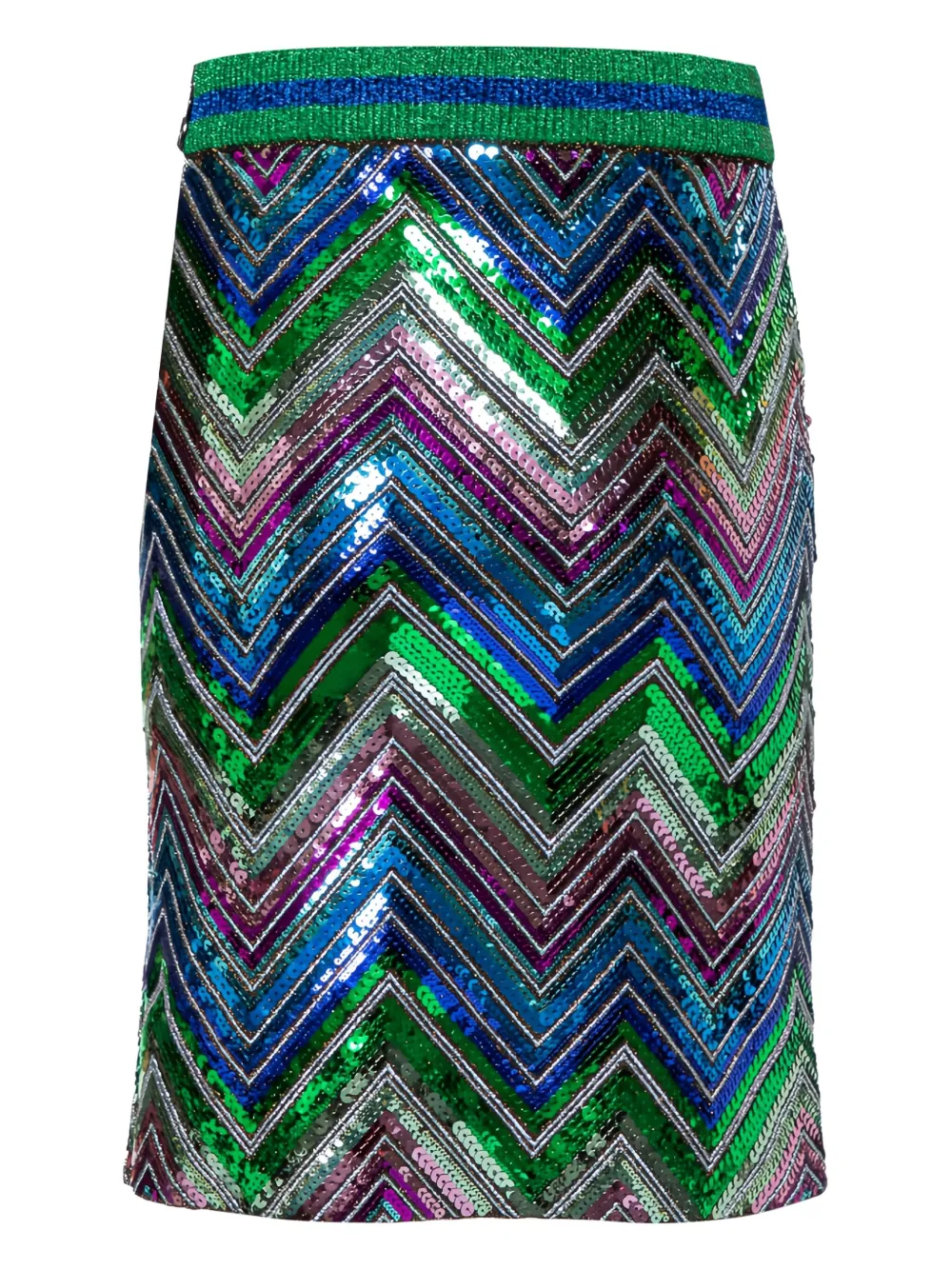 Pre-owned Gucci Chevron-pattern Sequinned Midi Skirt In Blue