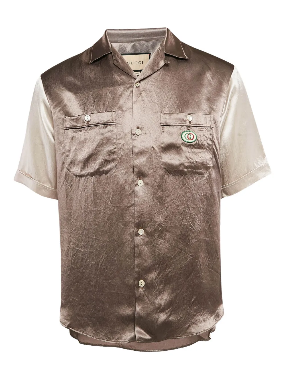 Gucci Pre-Owned logo-appliqué satin shirt | Brown | Image 1