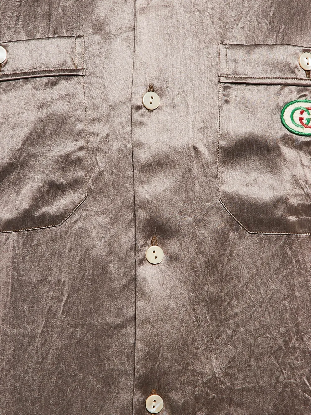 Pre-owned Gucci Logo-appliqué Satin Shirt In Brown