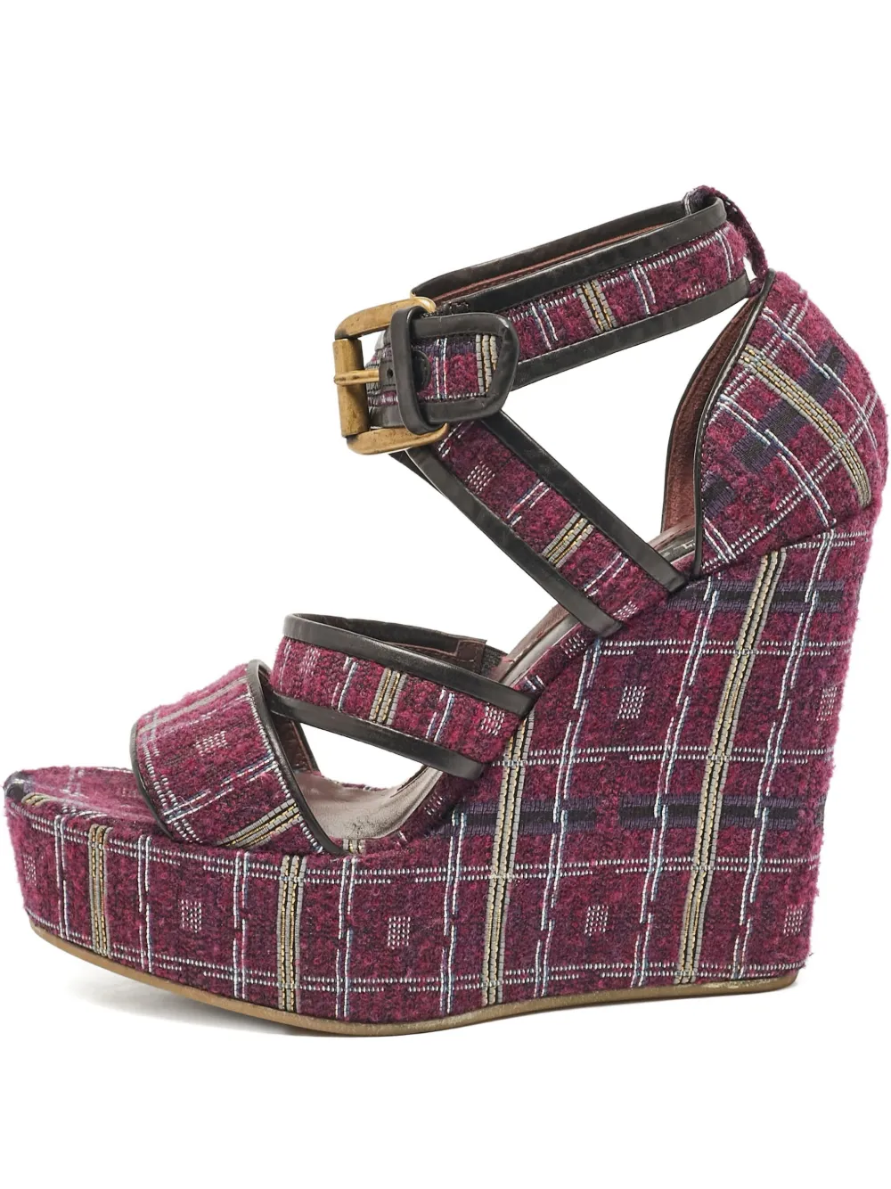 Pre-owned Etro 130mm Plaid Wedge Sandals
