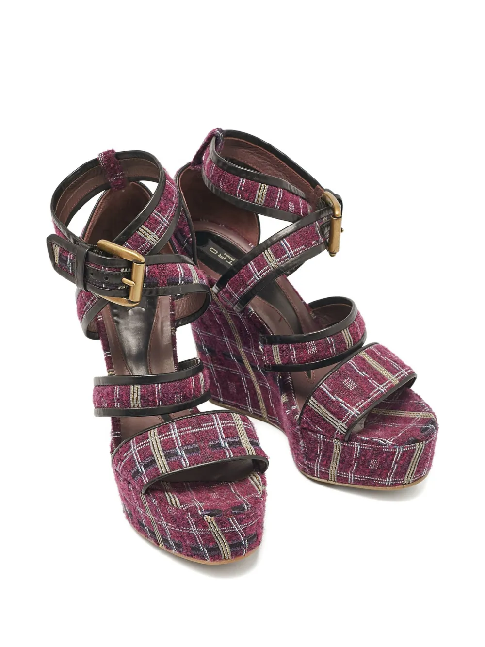 Etro Pre-Owned 130mm plaid wedge sandals | Image 2
