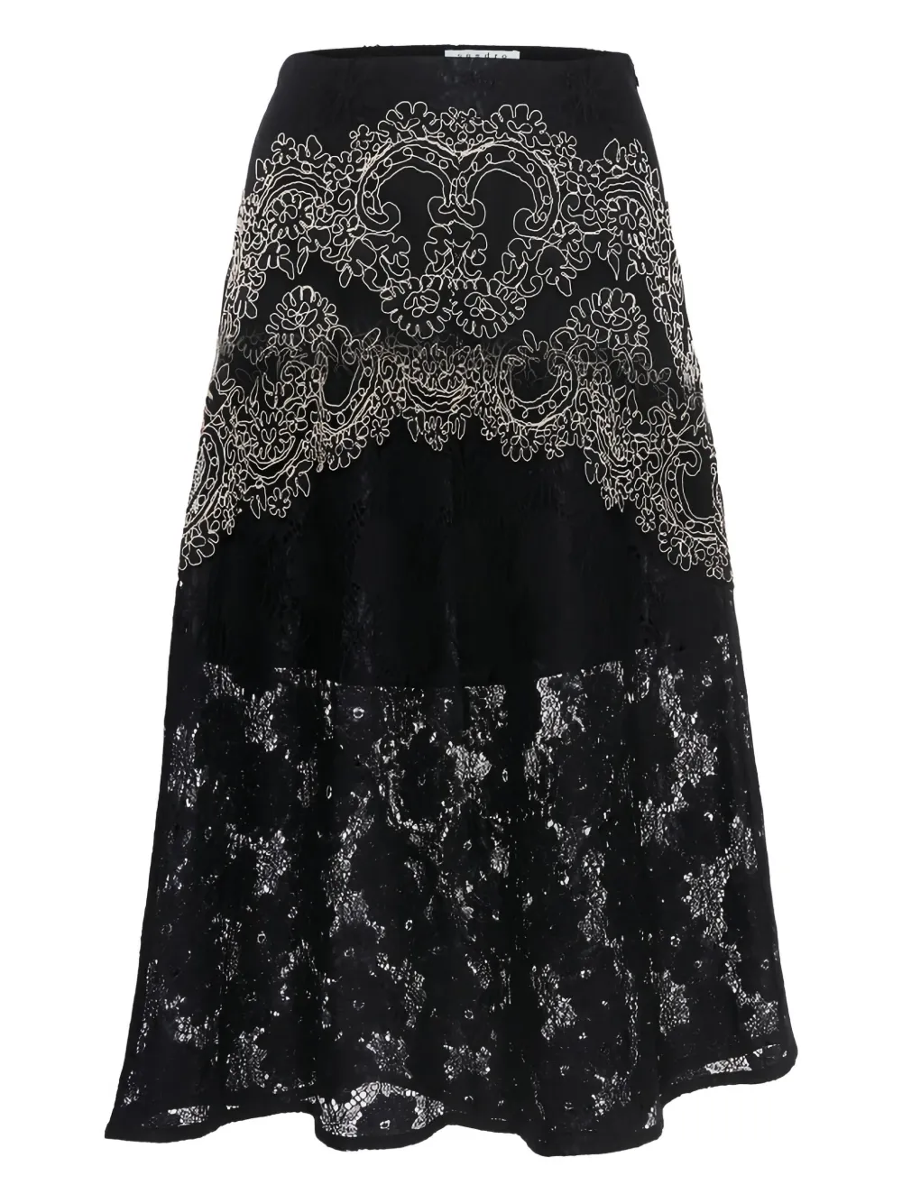 SANDRO lace embroidered midi skirt | Black | Image 1