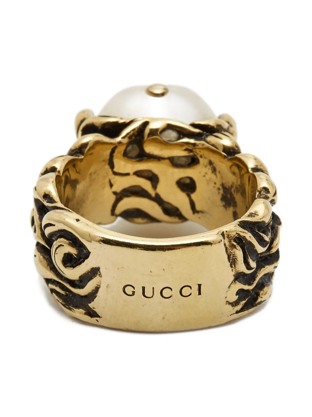 Gucci Pre-Owned faux-pearl textured ring | Image 2