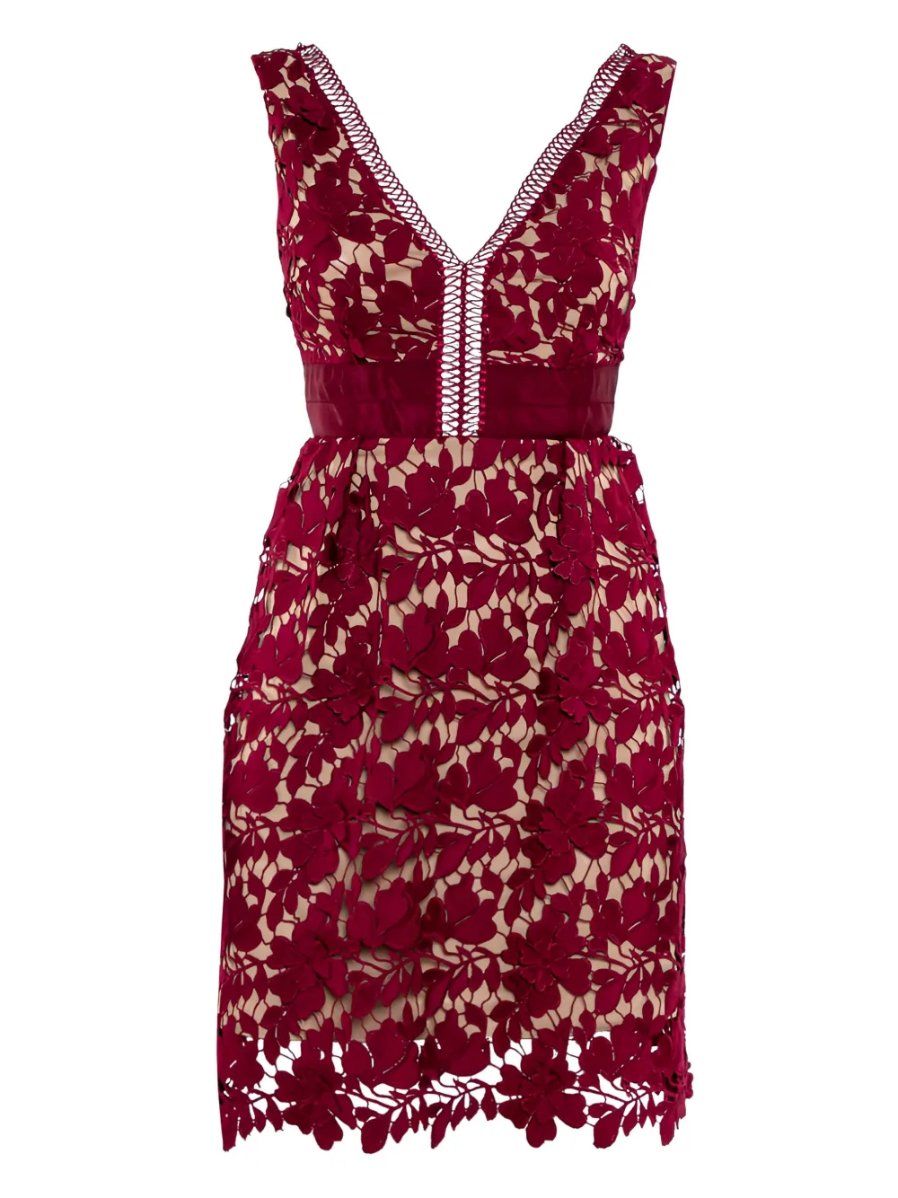 Self-Portrait Minikleid aus Spitze mit Blumenmuster - Rot
