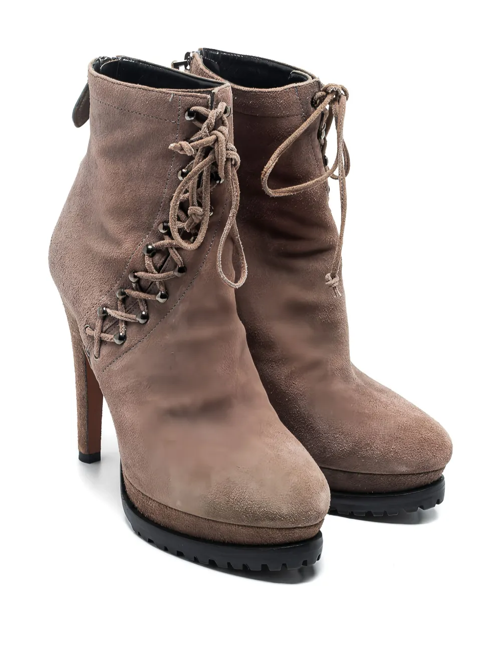 Alaïa Pre-Owned 135 mm suède veterlaarzen met plateauzool - Beige