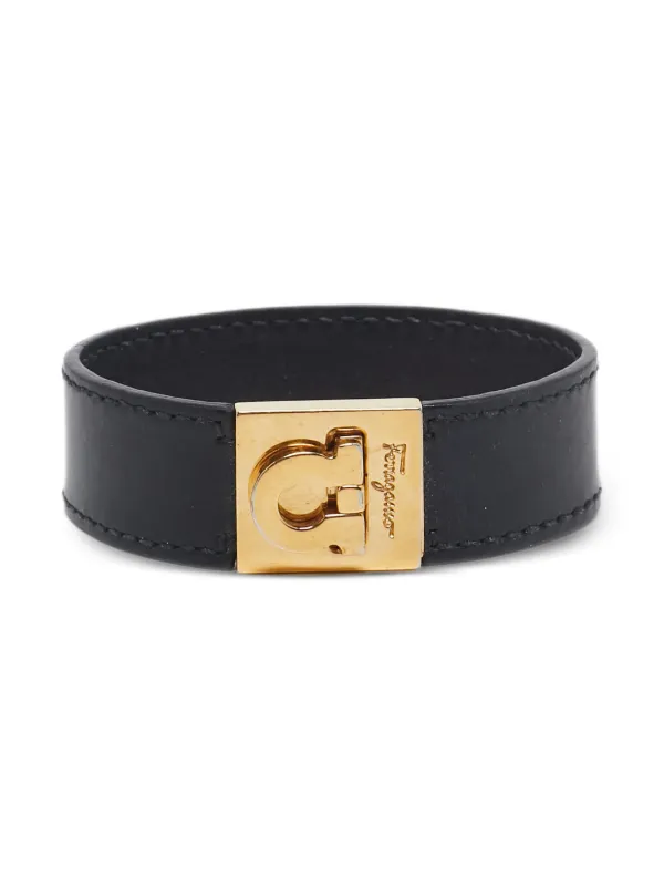 Ferragamo Pre-owned Gancini Leather Bracelet in Black