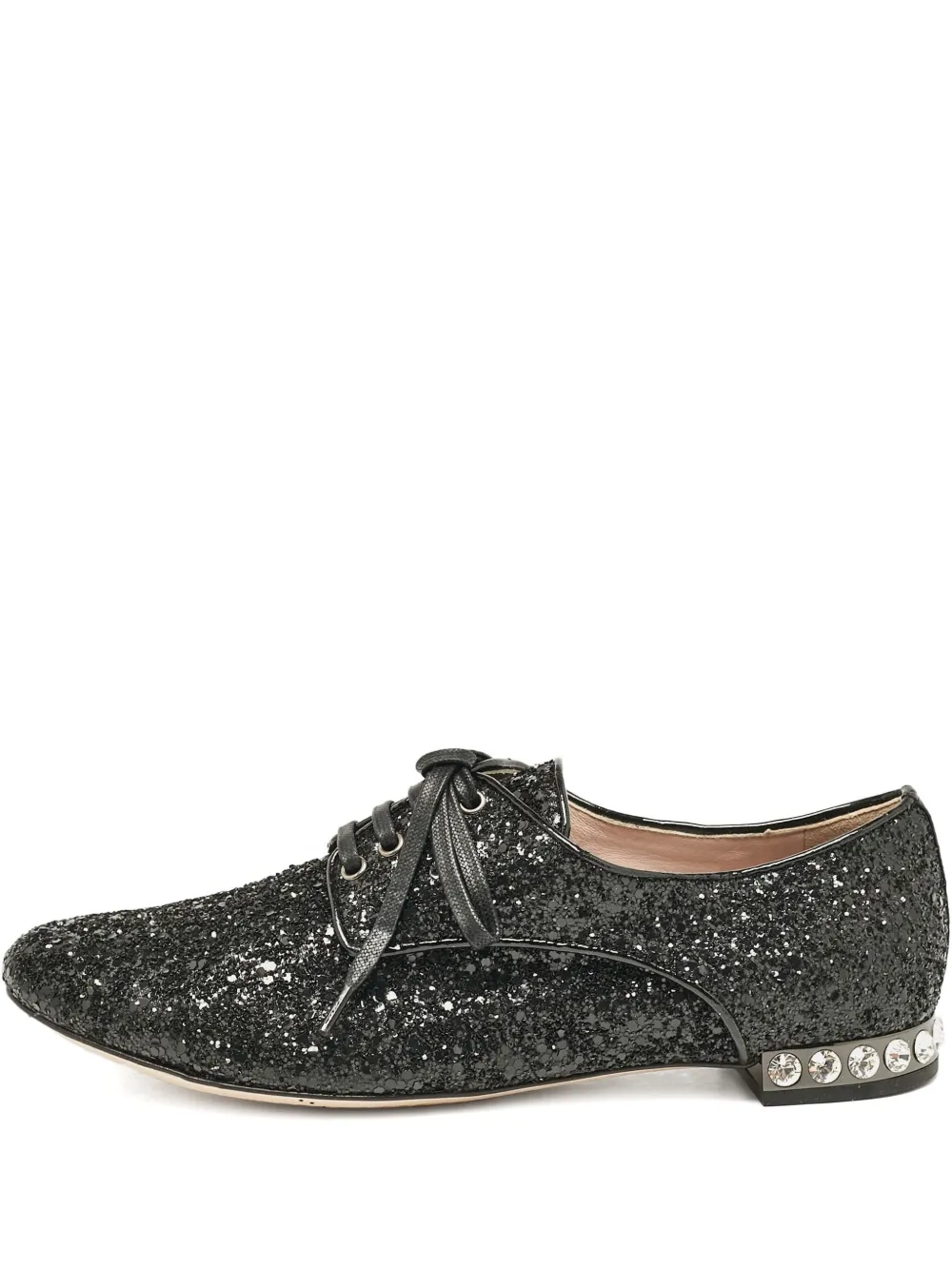 Miu Miu Pre-Owned crystal-embellished lace-up shoes - ブラック Miu Miu Pre-Owned crystal-embellished lace-up shoes - ブラック
