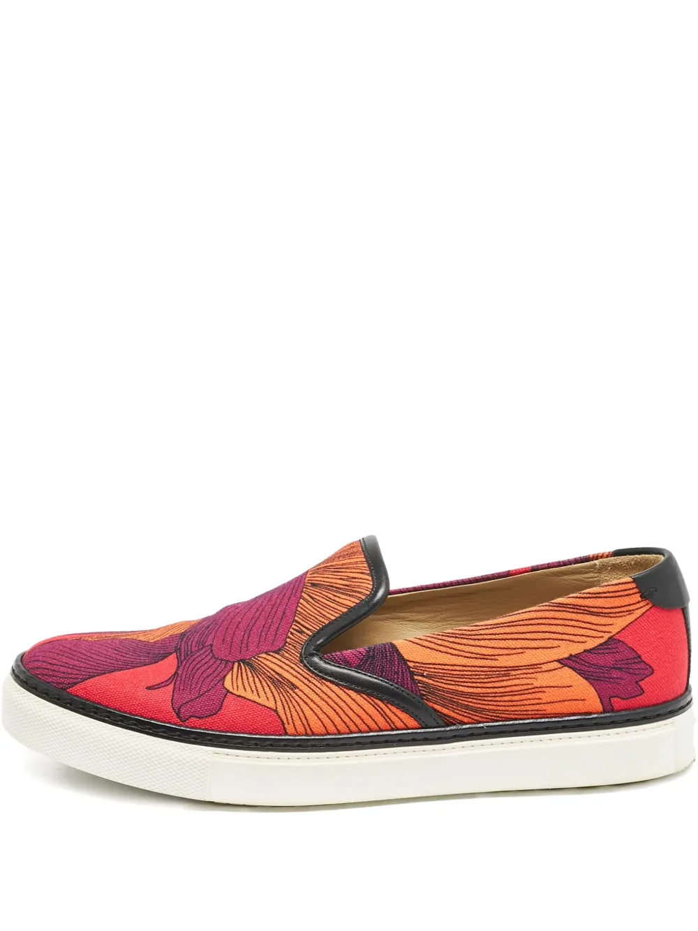 Hermès Pre-Owned floral-print slip-on sneakers - レッド Hermès Pre-Owned floral-print slip-on sneakers - レッド
