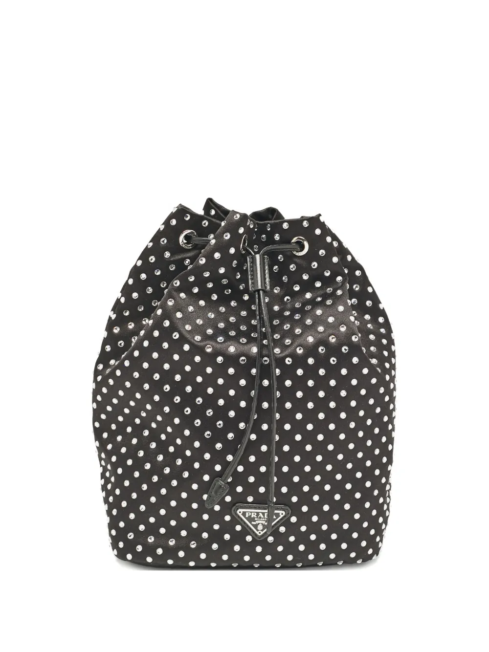crystal embellishment drawstring bucket bag
