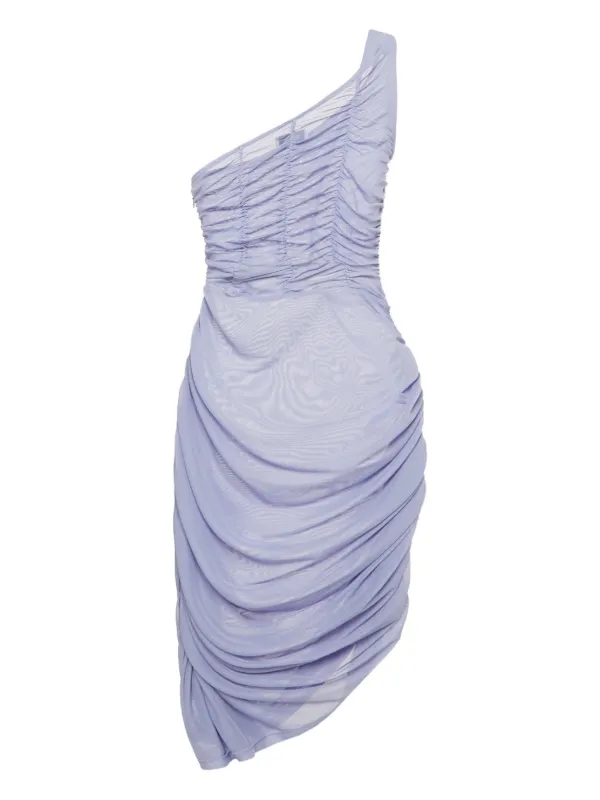 danielle guizio ruched satin dress Danielle Guizio Ruched one-shoulder Mini Dress | Purple
