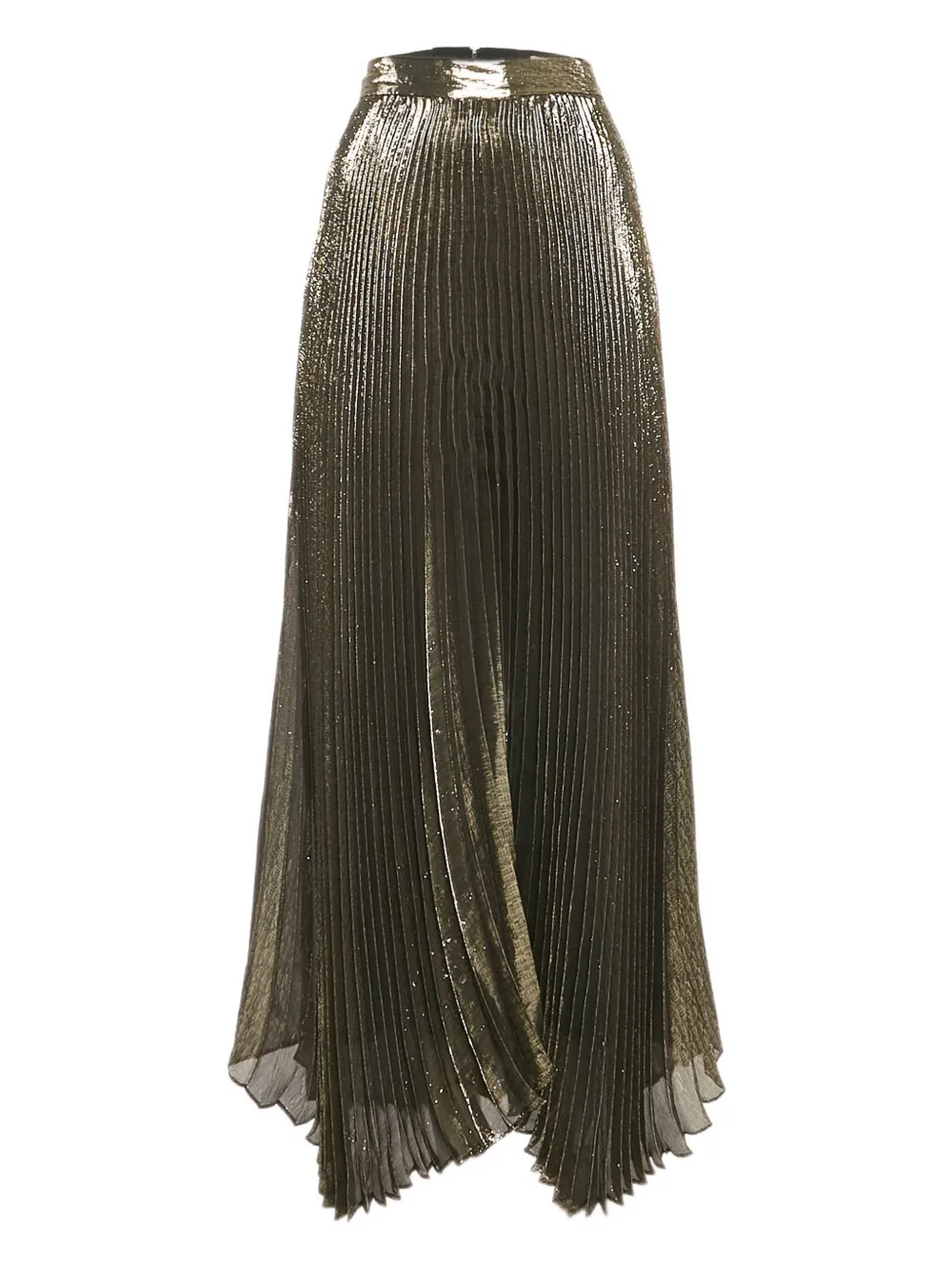 alice + olivia metallic-finish plissé skirt | Green | Image 1