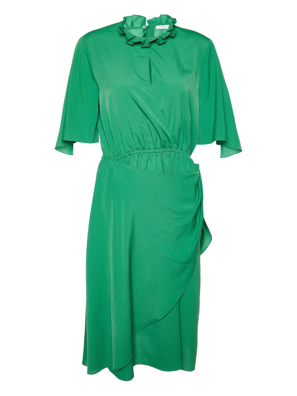Pre-owned Sandro Ruffle Wrap Midi Dress In Green