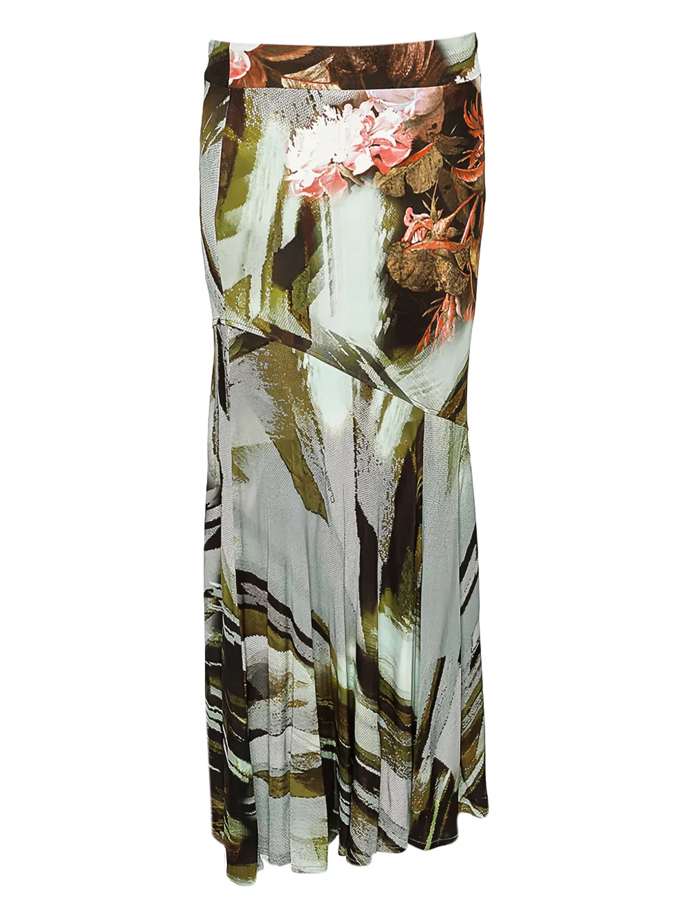 Pre-owned Roberto Cavalli Vintage Floral-print Paneled Skirt In Gray