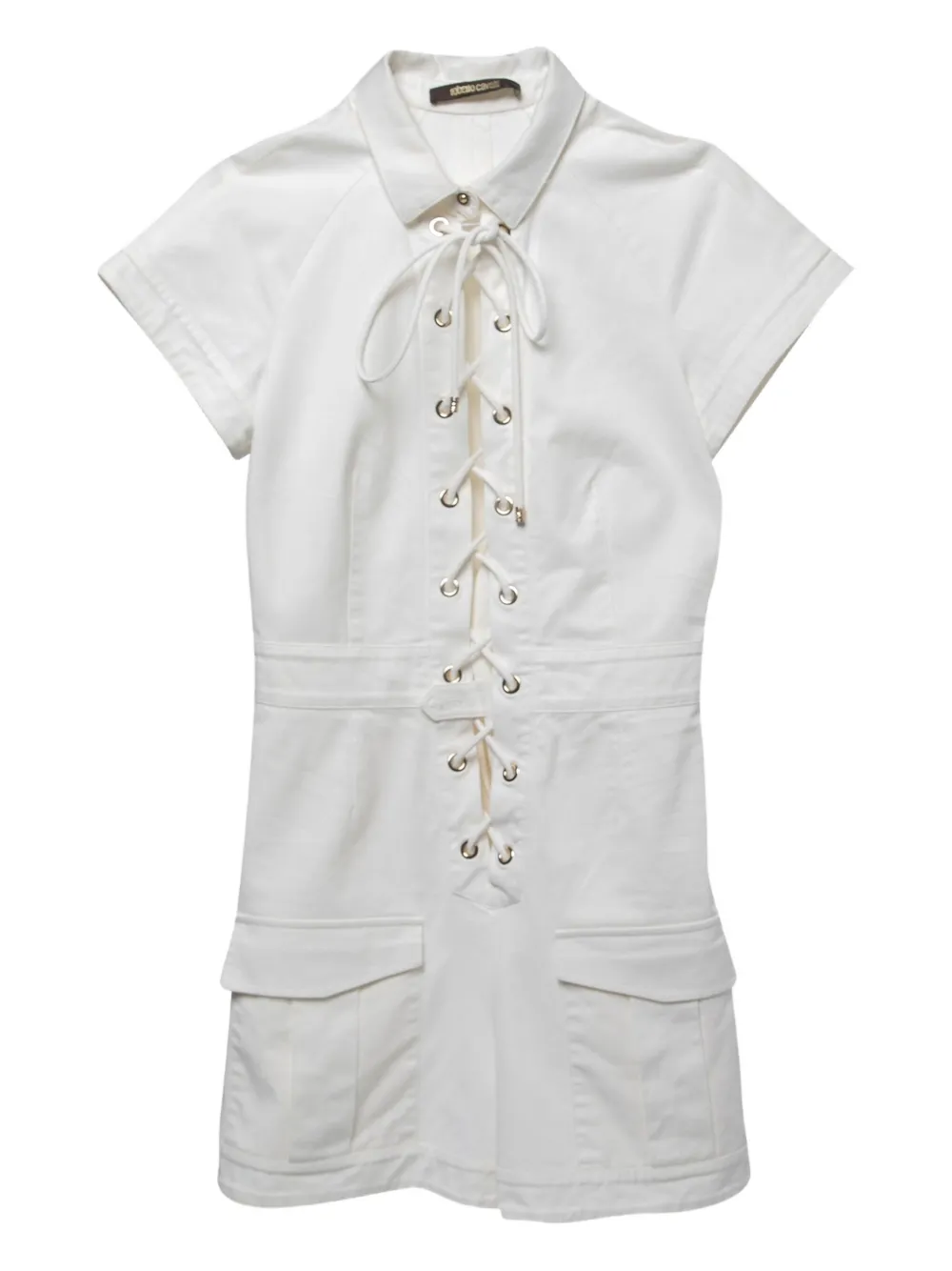Roberto Cavalli Vintage Tuta corta con tasche e lacci - Bianco