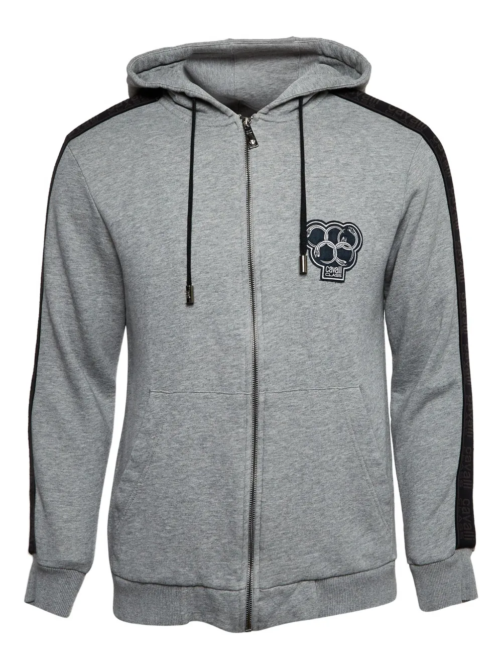 zip-up stripe-sleeve hoodie
